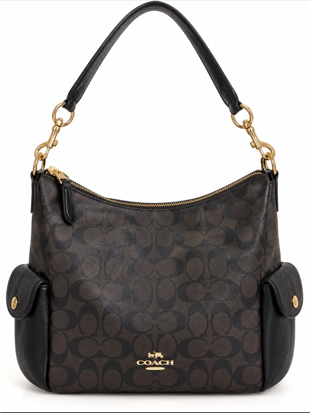 Coach 2020 Pennie Brown and Black Signature Hobo Shoulder Bag in GUC
